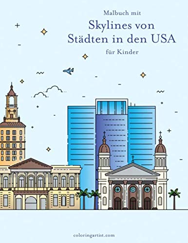 Malbuch mit Skylines von Städten in den USA für Kinder