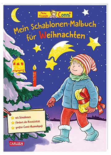 Conni Gelbe Reihe (Beschäftigungsbuch): Mein Schablonen-Malbuch für Weihnachten: Winterliche Bilder zum Ausmalen und Weitermalen ab 4 Jahren - mit tollen Schablonen