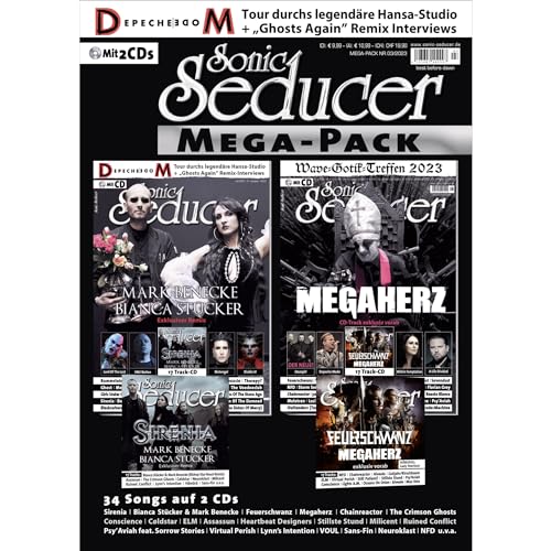 Sonic Seducer Mega-Pack 03/2023 (06/2023+07-08/2023) inkl. 34 Songs auf 2 CDs, im Mag: Mark Benecke & Bianca Stücker, Megaherz, Sirenia, Feuerschwanz, ... & Mark Benecke, Feuerschwanz, Megaherz uvm.