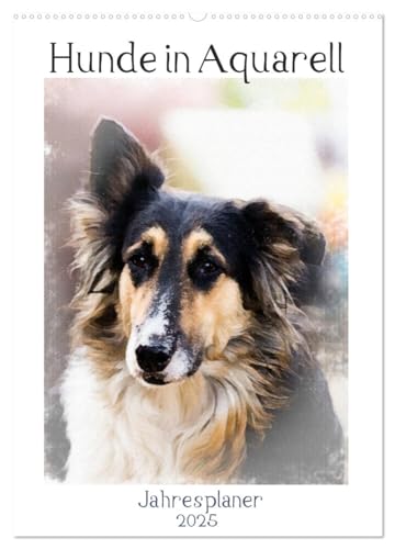 Hunde in Aquarell - Jahresplaner (Wandkalender 2025 DIN A2 hoch), CALVENDO Monatskalender von CALVENDO