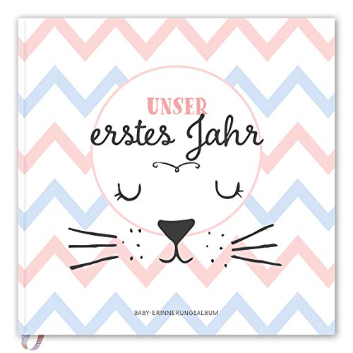 Babyalbum: Unser erstes Jahr. Babytagebuch in rosa und blau zum Ausfüllen für Mädchen & Junge. Personalisiertes Baby Erinnerungsalbum zum Eintragen für das 1. Jahr. Geschenk zur Geburt, Taufe.