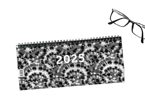 Tischkalender 2025, Querkalender Querterminbuch 2025, 1 Woche/ 1 Seite, 64 Seiten, 297 x 130 mm, Quer, Terminkalender, Karton, Jahresübersicht 2025/2026 inkl. Adress-Notizseiten, Wire-O-Bindung von Pechschwarz
