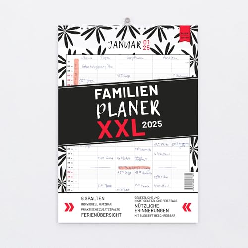 XXL Familienplaner 2025 zum Aufhängen in DIN A3. Hochwertiger und übersichtlicher Familienkalender 2025 mit 3 bis 6 Spalten, plus einer Zusatzspalte. XXL Familienplaner 2025 zum Aufhängen in DIN A3. Hochwertiger und übersichtlicher Familienkalender 2025 mit 3 bis 6 Spalten, plus einer Zusatzspalte.