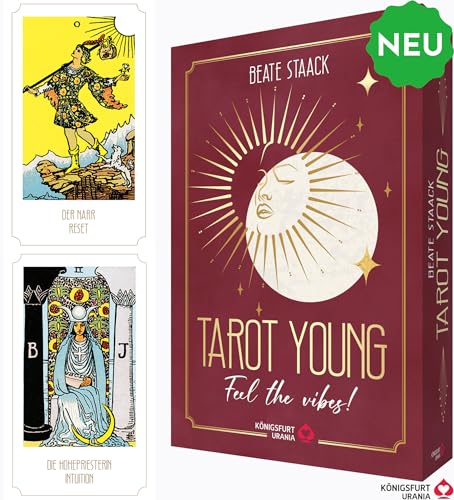 Tarot Young - Feel the vibes: 78 Tarotkarten und 208-seitiges Buch von Königsfurt-Urania