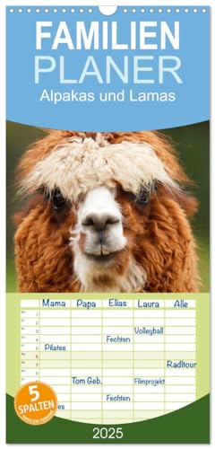 Familienplaner 2025 - Alpakas und Lamas mit 5 Spalten (Wandkalender, 21 cm x 45 cm), CALVENDO von CALVENDO