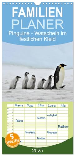 Familienplaner 2025 - Pinguine - Watscheln im festlichen Kleid mit 5 Spalten (Wandkalender, 21 cm x 45 cm), CALVENDO