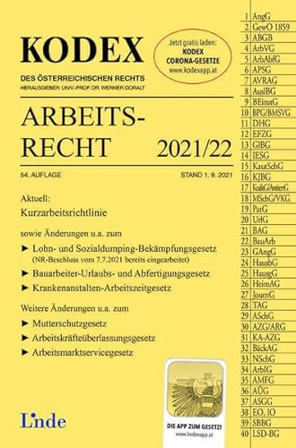 KODEX Arbeitsrecht 2021/22 (Kodex des Österreichischen Rechts) von Linde Verlag Ges.m.b.H.