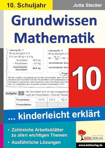 Grundwissen Mathematik / Klasse 10: Grundwissen kinderleicht erklärt im 10. Schuljahr von Kohl Verlag