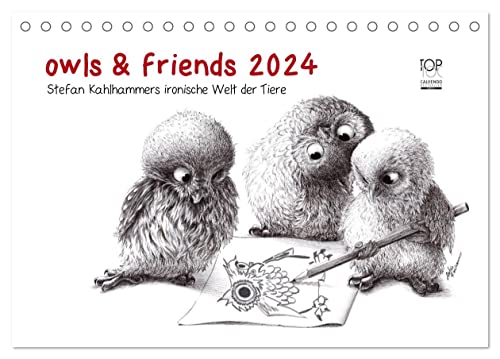 owls & friends 2024 (Tischkalender 2024 DIN A5 quer), CALVENDO Monatskalender von CALVENDO