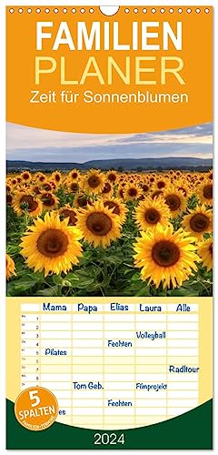Familienplaner 2024 - Zeit für Sonnenblumen mit 5 Spalten (Wandkalender, 21 cm x 45 cm) CALVENDO