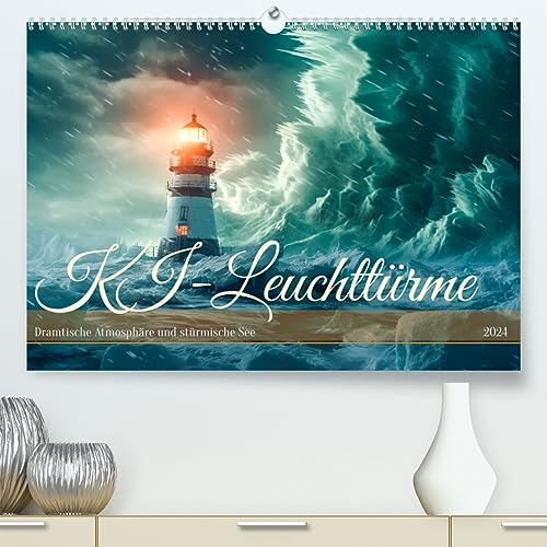 KI-Leuchttürme (hochwertiger Premium Wandkalender 2024 DIN A2 quer), Kunstdruck in Hochglanz