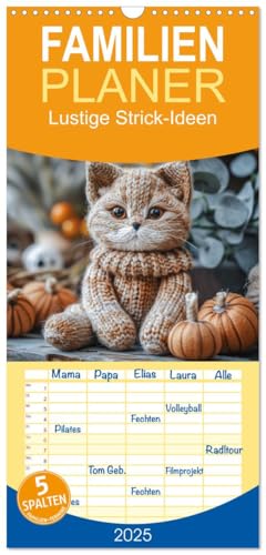 Familienplaner 2025 - Lustige Strick-Ideen mit 5 Spalten (Wandkalender, 21 cm x 45 cm), CALVENDO von CALVENDO