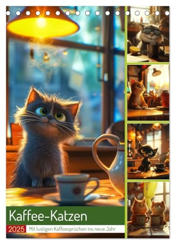 Kaffee-Katzen (Tischkalender 2025 DIN A5 hoch), CALVENDO Monatskalender von CALVENDO