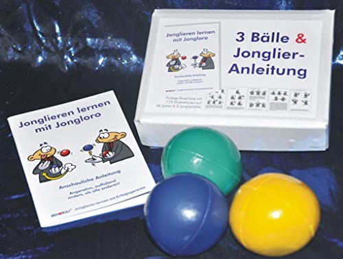 3 Bälle & Jonglier-Anleitung (blau, grün, gelb): Große Jonglierbälle (jeweils 68mm/130g)