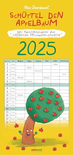 Schüttel den Apfelbaum - der Familienplaner zur beliebten Mitmachbuchreihe von Nico Sternbaum - Monats-Wandkalender 2025 zum Aufhängen, mit ... "Wink dem Wal", "Kitzel den Kakadu" und mehr
