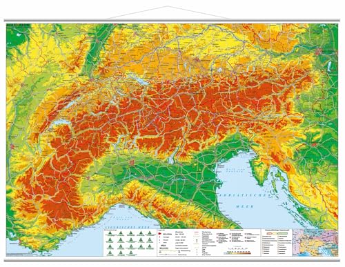 Der Alpenraum mit Weitwander- und Radfernwegen: Wandkarte mit Metallbeleistung von Stiefel