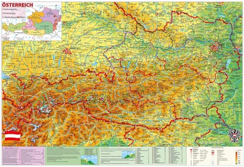 Österreich National- u. Naturparks mit UNESCO Welterbestätten mit Metallbeleistung: Wandkarte / Poster Österreich National- u. Naturparks mit UNESCO Welterbestätten mit Metallbeleistung: Wandkarte / Poster
