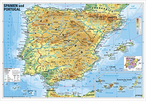 Spanien und Portugal physisch Wandkarte Poster NEUE AUFLAGE