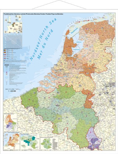 Benelux-Länder, Postleitzahlen: Wandkarte mit Metallbeleistung NEUE AUFLAGE von Stiefel
