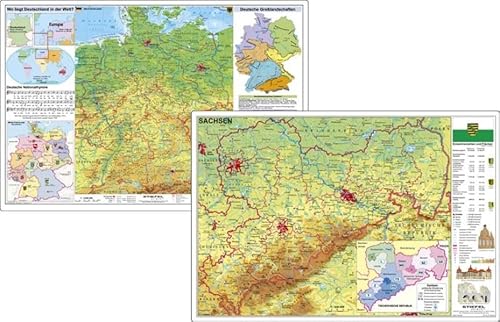 Deutschland physisch / Sachsen physisch. DUO-Schreibunterlage NEUE AUFLAGE