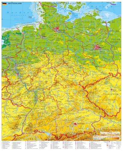 Deutschland physisch mit UNESCO-Welterbestätten und Nationalparks - Wandkarte / Poster NEUE AUFLAGE von Stiefel