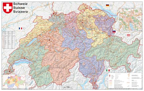 Schweiz Postleitzahlen Wandkarte / Poster NEUE AUFLAGE