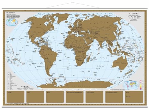 Scratchmap Rubbelkarte The World. Wandkarte mit Metallbeleistung laminiert beschreib und abwischbar extrem reißfest Wandkarte mit Metallleisten NEUE AUFLAGE
