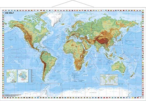 Weltkarte physisch - Wandkarte mit Metallbeleistung NEUE AUFLAGE
