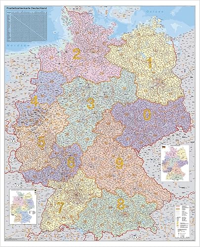 Deutschland Postleitzahlenkarte, Stiefel Wandkarte Kleinformat 67 x 87 cm, Poster, laminiert: Wandkarte / Poster Deutschland Postleitzahlenkarte, Stiefel Wandkarte Kleinformat 67 x 87 cm, Poster, laminiert: Wandkarte / Poster