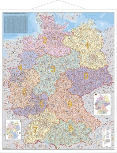 Deutschland Postleitzahlenkarte, Stiefel Wandkarten Kleinformat 67 x 87 cm, mit Metallstäben, laminiert: Wandkarte mit Metallbeleistung Deutschland Postleitzahlenkarte, Stiefel Wandkarten Kleinformat 67 x 87 cm, mit Metallstäben, laminiert: Wandkarte mit Metallbeleistung