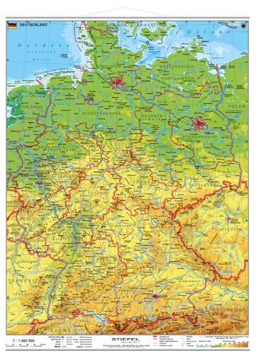 Deutschland physisch: Wandkarte mit Metallbeleistung NEUE AUFLAGE
