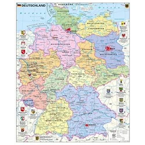Deutschland politisch mit Wappen - Wandkarte / Poster NEUE AUFLAGE
