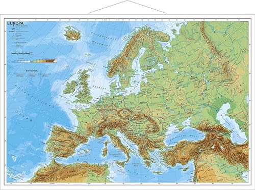 Europa physisch: Wandkarte mit Metallbeleistung