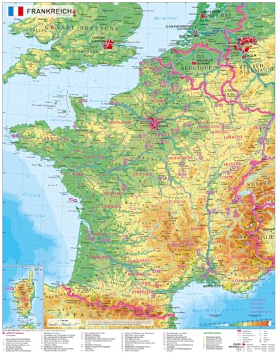 Frankreich physisch mit UNESCO-Welterbestätten und Nationalparks - Wandkarte / Poster NEUE AUFLAGE Frankreich physisch mit UNESCO-Welterbestätten und Nationalparks - Wandkarte / Poster NEUE AUFLAGE