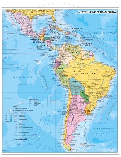 Mittel- und Südamerika politisch mit UNESCO-Welterbestätten - Wandkarte mit Metallbeleistung NEUE AUFLAGE: mit UNESCO-Welterbestätten, Großformat