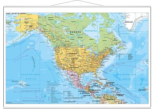 Nord- und Mittelamerika politisch mit UNESCO-Welterbestätten - Wandkarte mit Metallbeleistung NEUE AUFLAGE: mit UNESCO-Welterbestätten, Großformat