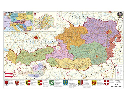 Österreich politisch - PLZ- und Organisationskarte - Wandkarte - Poster NEUE AUFLAGE von Stiefel