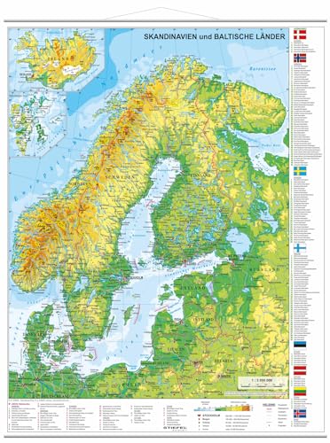 Skandinavien und Baltikum physisch mit UNESCO-Welterbestätten und Nationalparks - Wandkarte mit Metallbeleistung NEUE AUFLAGE: mit UNESCO-Welterbestätten und Nationalparks, Kleinformat von Stiefel