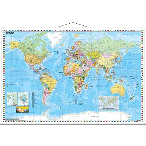 Weltkarte (deutsch) Kleinformat: Wandkarte mit Metallbeleistung NEUE AUFLAGE
