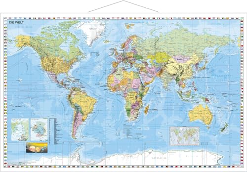 Weltkarte (deutsch) Kleinformat: Wandkarte mit Metallbeleistung NEUE AUFLAGE
