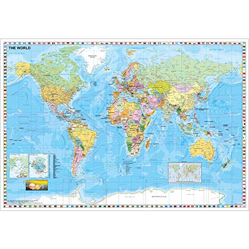 Weltkarte politisch mit Flaggenrand