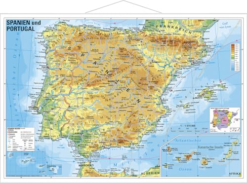 Spanien und Portugal physisch Wandkarte mit Metallbeleistung NEUE AUFLAGE Spanien und Portugal physisch Wandkarte mit Metallbeleistung NEUE AUFLAGE