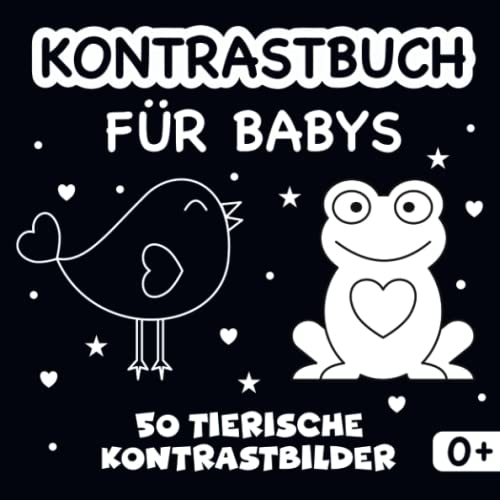 Kontrastbuch für Babys: Schwarzweiß Buch für Neugeborene | 50 tierische Kontrastbilder für Babys