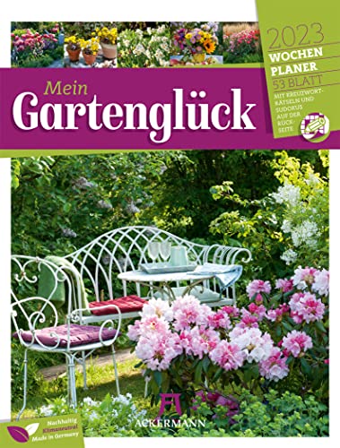 Gartenglück - Wochenplaner Kalender 2023, Wandkalender im Hochformat (25x33 cm) - Wochenkalender Blumen und Gärten, mit Rätseln und Sudokus