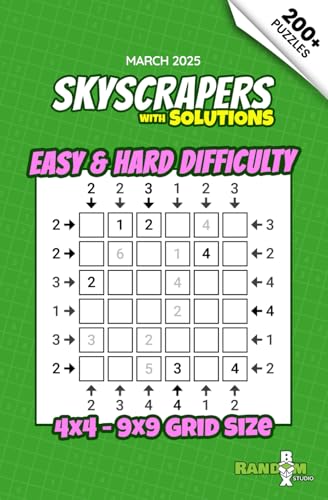Skyscrapers / Towers Puzzle Book: Over 200 Number Logic Puzzles – Easy to Hard: Volume 8 March 2025 – For Adults and Sudoku Fans Seeking New Challenges (Skyscrapers Puzzle Book Collection) von Independently published