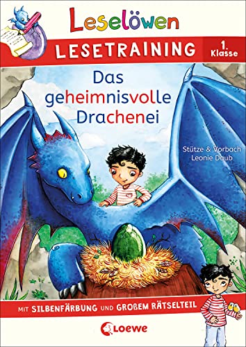 Leselöwen Lesetraining 1. Klasse - Das geheimnisvolle Drachenei: mit Silbenfärbung und großem Rätselteil - Erstlesebuch zum Schulstart mit Rätseln für Kinder ab 6 Jahren von LOEWE
