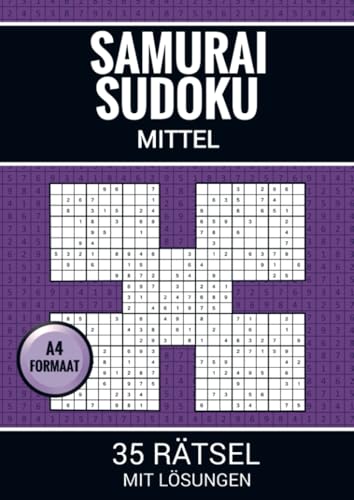 Samurai Sudoku Mittel - 35 Rätsel mit Lösungen: Rätselbuch mit 35 Samurai-Sudokus (175 überlappende Sudokus) für Erwachsene von Bookmundo