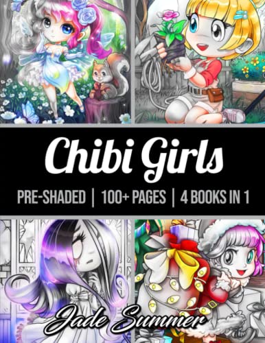 100 Chibi Girls Grayscale: An Adult Coloring Book Collection with Cute Girls, Fantasy, Horror, Christmas, and More! (Grayscale Coloring Books)