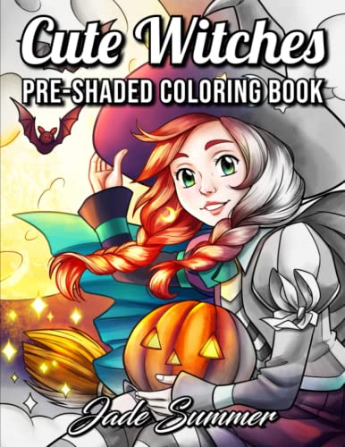 Cute Witches Grayscale: An Adult Coloring Book with Adorable Gothic Scenes, and Spooky Halloween Fun (Grayscale Coloring Books)