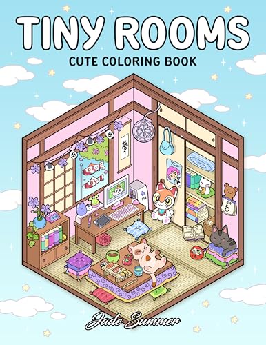 Tiny Rooms: Cute Coloring Book for Adults and Teens with Cozy Homes for Relaxation